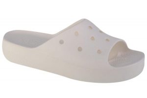 Klapki damskie Crocs Classic Platform Slide. Białe klapki Crocs, bez wzorów, z materiału, bez obcasa. Za 275,00 zł.