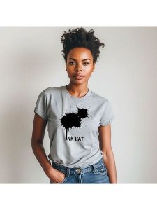 WOOOP Koszulka "Ink cat" w kolorze szarym rozmiar: L. Szare bluzki Wooop, l, bez wzorów, z bawełny, bez kołnierzyka, bez ramiączek. Za 61,60 zł.