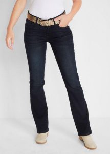 Jeansy ze stretchem o kroju bootcut, mid waist. Niebieskie jeansy bonprix, bez wzorów, z jeansu. Za 139,99 zł.