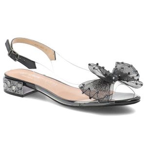 Sandały damskie S.Barski, z przezroczystym paskiem ozdobna kokarda pasek z regulacją niski obcas elegancki model, czarne, MR61-9001. Czarne sandały S.BARSKI, bez wzorów, bez obcasa, na obcasie, bez zapięcia. Za 199,00 zł.