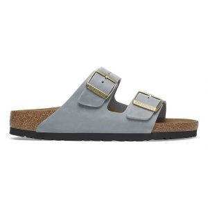 BIRKENSTOCK Arizona LEOI Basalt Gray Klapki damskie. Szare klapki Birkenstock, bez wzorów, z nubiku, z otwartym noskiem, bez obcasa. Za 449,99 zł.