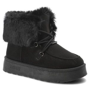 Czarne Śniegowce Big Star Ocieplane Obuwie Damskie. Czarne buty zimowe Big Star, bez obcasa, bez zapięcia. Za 135,99 zł.