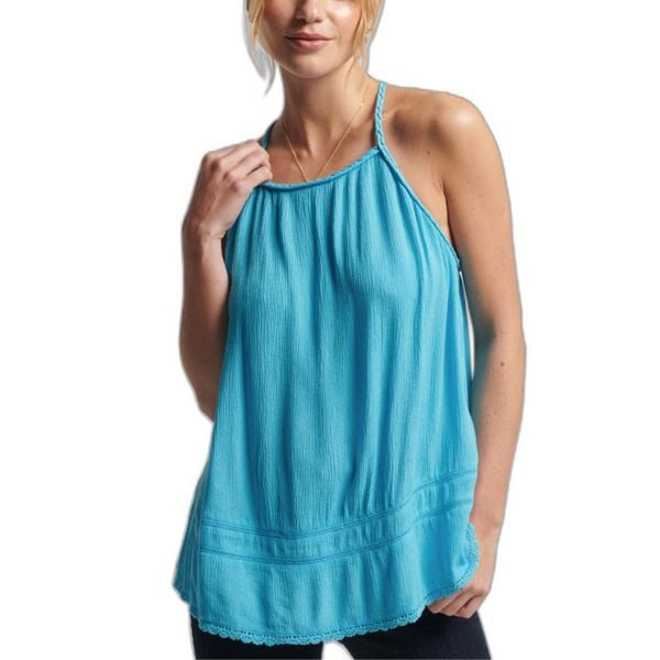 Bluzka sportowa damska SuperDry Vintage Beach Cami Top. Niebieskie koszulki sportowe Superdry, bez wzorów, z wiskozy, bez ramiączek. W wyprzedaży za 126,40 zł.