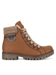 Rieker Botki 785F8-22 Brązowy. Brązowe botki Rieker, bez wzorów, z materiału, bez obcasa, na płaskiej podeszwie, bez zapięcia. Za 319,00 zł.