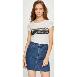 Tally Weijl - Top. Szare t-shirty marki TALLY WEIJL, z nadrukiem, z bawełny, z okrągłym kołnierzem, z krótkim rękawem. W wyprzedaży za 14,90 zł.