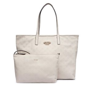Torebka Guess. Białe shopper bag Guess, z aplikacjami, bez dodatków. Za 719,99 zł.