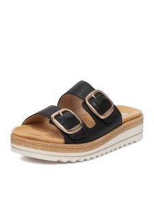 Remonte Klapki CEO-D0Q66-00 Czarny. Czarne klapki Remonte, bez wzorów, ze skóry, bez obcasa. Za 369,99 zł.