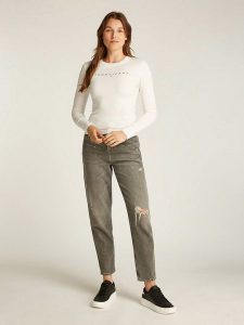 TOMMY JEANS Koszulka w kolorze kremowym rozmiar: L. Brązowe bluzki Tommy Jeans, l, bez wzorów, z bawełny, bez kołnierzyka, bez ramiączek. Za 87,81 zł.