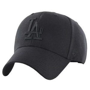 Czapka z daszkiem dla dorosłych MLB Los Angeles Dodgers Cap. Czarne czapki 47 Brand, bez wzorów, z wełny, sportowe. Za 119,99 zł.