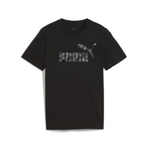 Młodzieżowa koszulka Essentials Camo PUMA Black. Czarna bluzki Puma, m, bez wzorów, eleganckie, bez kołnierzyka, bez ramiączek. Za 89,00 zł.