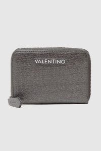 VALENTINO Zestaw ciemnosrebrny portfel damski z lusterkiem. Szare portfele Valentino by Mario Valentino, bez wzorów, ze skóry. W wyprzedaży za 299,99 zł.