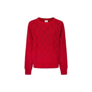 Sweter damski Pepe Jeans Hedra. Czerwone swetry klasyczne Pepe Jeans, na zimę, z jeansu, bez kołnierzyka. W wyprzedaży za 344,35 zł.