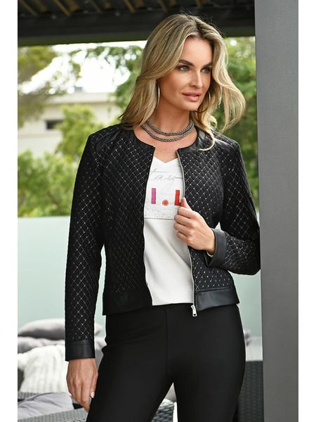 Bleu d'Azur Kurtka przejściowa "Christy" w kolorze czarnym rozmiar: 34. Czarne kurtki Bleu d'Azur, w ażurowe wzory, ze skóry, bez kaptura. Za 135,17 zł.