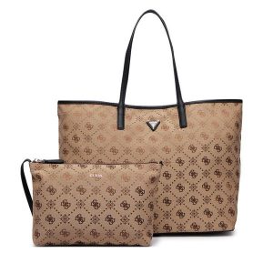 Torebka Guess. Brązowe shopper bag Guess, z aplikacjami, bez dodatków. Za 714,99 zł.