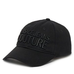 Czapka z daszkiem Versace Jeans Couture. Czarne czapki Versace Jeans Couture, bez wzorów, z jeansu. Za 149,99 zł.