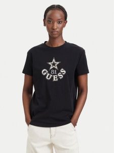 Guess T-Shirt V6YI04 K4268 Czarny Regular Fit. Czarne t-shirty Guess, xl, z aplikacjami, z bawełny, bez kołnierzyka, bez ramiączek. Za 214,99 zł.