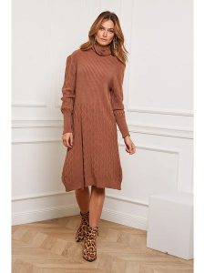 So Cachemire Sukienka dzianinowa "Eclose" w kolorze karmelowym rozmiar: M. Brązowe sukienki So Cachemire, na co dzień, m, bez wzorów, z dzianiny, bez kołnierzyka, bez ramiączek, mini, proste. Za 216,45 zł.