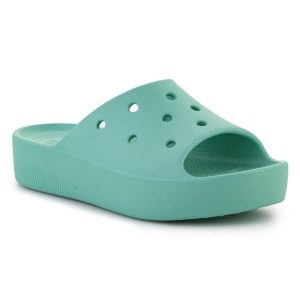Klapki Crocs Classic Platform Slide W 208180-3UG zielone. Zielone klapki bez wzorów, bez obcasa, na platformie. Za 316,64 zł.