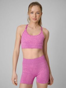 4F Biustonosz treningowy z niskim wsparciem - różowy XS/S. Czerwone biustonosze 4f, bez wzorów, z dzianiny. Za 119,99 zł.