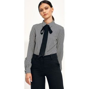 Bluzka w Pepitkę z Kokardą - Romby. Bluzki Nife, l, bez wzorów, z elastanu, bez kołnierzyka, bez ramiączek. Za 179,90 zł.