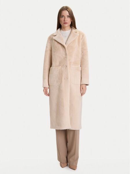 Rinascimento Futro CFC0122205003 Beżowy Regular Fit. Brązowe płaszcze Rinascimento, m, bez wzorów, z futra, bez kaptura. Za 519,99 zł.