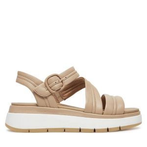 Sandały Clarks. Brązowe sandały Clarks, bez wzorów, bez obcasa, na koturnie, bez zapięcia. Za 379,99 zł.
