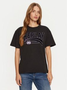 REPLAY T-Shirt W3089E.000.23608P Czarny Regular Fit. Czarne t-shirty Replay, xl, bez wzorów, z bawełny, bez kołnierzyka, bez ramiączek. Za 159,99 zł.