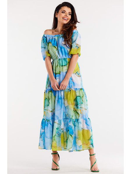 Awama Sukienka w kolorze niebiesko-żółtym rozmiar: L. Niebieskie sukienki Awama, l, bez wzorów, bez kołnierzyka, bez ramiączek, maxi. Za 165,71 zł.