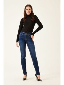 Garcia Dżinsy - Slim fit - w kolorze granatowym rozmiar: W26/L32. Niebieskie jeansy Garcia, z aplikacjami, ze skóry, z podwyższonym stanem. Za 61,46 zł.