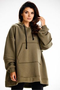 Bluza damska oversize z kapturem bawełna premium khaki. Brązowe bluzy Infinite You, l, z aplikacjami, z bawełny, z kapturem. Za 299,00 zł.