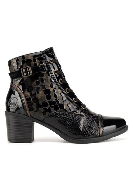 Rieker Trzewiki Y2032-00 Czarny. Czarne botki Rieker, bez wzorów, ze skóry, bez obcasa, na słupku, bez zapięcia. Za 307,99 zł.