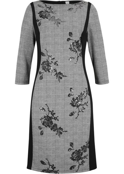 Sukienka ołówkowa z haftem z cekinów. Czarne sukienki bonprix, bez wzorów, eleganckie, bez kołnierzyka, bez ramiączek, ołówkowe. Za 219,99 zł.