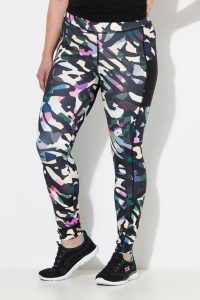 Damskie Legginsy sportowe szybkoschnące kieszenie z recyklingu. Czarne legginsy Ulla Popken, bez wzorów, z elastanu, z podwyższonym stanem. Za 211,99 zł.