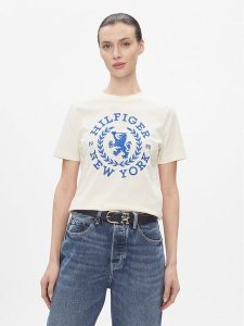 Tommy Hilfiger T-Shirt Reg Crest C-Nk Tee Ss WW0WW41058 Écru Regular Fit. T-shirty TOMMY HILFIGER, l, bez wzorów, z bawełny, bez kołnierzyka, bez ramiączek. Za 289,99 zł.