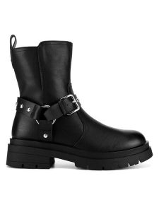 DeeZee Botki HY60188-2 Czarny. Czarne botki DeeZee, bez wzorów, z materiału, bez obcasa, na płaskiej podeszwie, bez zapięcia. Za 199,99 zł.