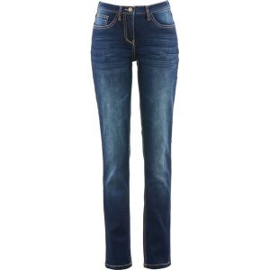 Dżinsy Straight Mid Waist, ze stretchem. Niebieskie jeansy bonprix, bez wzorów, z jeansu. Za 129,99 zł.