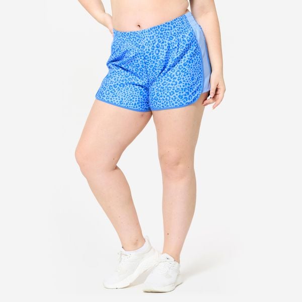 Spodenki fitness damskie Domyos. Niebieskie szorty DOMYOS, bez wzorów, z materiału, sportowe. W wyprzedaży za 24,99 zł.