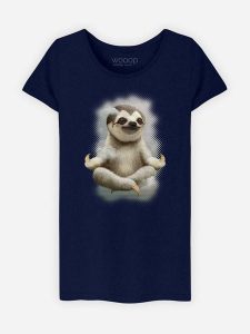 WOOOP Koszulka "Sloth Meditate" w kolorze granatowym rozmiar: L. Niebieskie bluzki Wooop, l, bez wzorów, z bawełny, bez kołnierzyka, bez ramiączek. Za 48,28 zł.