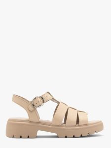 Beżowe sandały z ozdobną cholewką. Brązowe sandały Ryłko, bez wzorów, ze skóry, bez obcasa, bez zapięcia. W wyprzedaży za 169,99 zł.