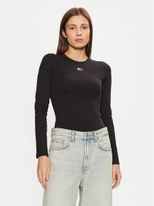Tommy Jeans Bluzka DW0DW20178 Czarny Slim Fit. Czarne bluzki Tommy Jeans, xs, bez wzorów, z bawełny, bez kołnierzyka, bez ramiączek. Za 129,99 zł.