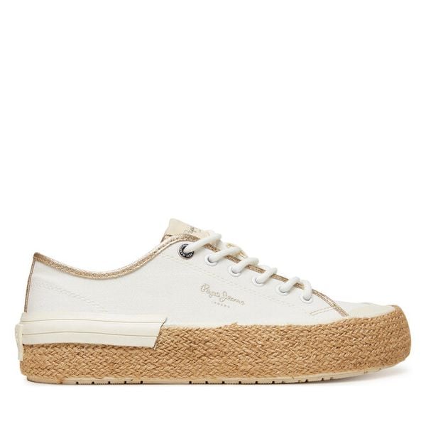 Espadryle Pepe Jeans. Białe espadryle Pepe Jeans, bez wzorów, z jeansu, bez obcasa. Za 259,99 zł.