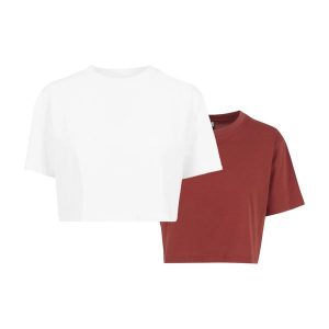 Krótka Koszulka Damska Oversize (zestaw 2 Sztuk). Brązowe bluzki Urban Classics, m, bez wzorów, casualowe, bez kołnierzyka, bez ramiączek. Za 84,99 zł.