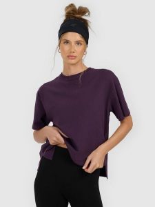 4F T-shirt loose gładki damski - fioletowy S. Fioletowe t-shirty 4f, s, bez wzorów, z dzianiny, bez kołnierzyka, bez ramiączek. Za 59,99 zł.