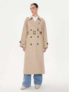 Tommy Hilfiger Trencz WW0WW43336 Beżowy Oversize. Brązowe płaszcze TOMMY HILFIGER, l, bez wzorów, z bawełny, bez kaptura. Za 999,99 zł.