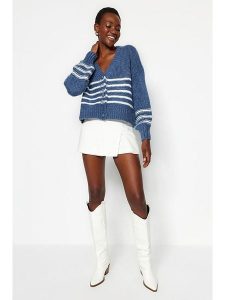 Trendyol Kardigan w kolorze granatowo-białym rozmiar: M. Białe kardigany Trendyol. Za 86,99 zł.