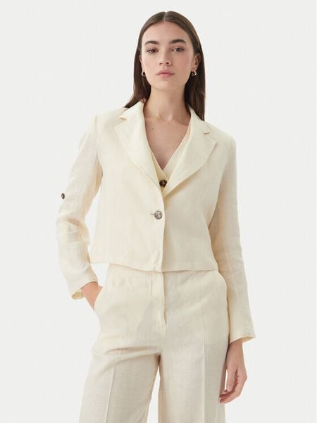 Marella Marynarka Emme by Marella Papiro 2615041042 Kremowy Regular Fit. Białe marynarki i żakiety Marella, bez wzorów, ze lnu. Za 493,99 zł.