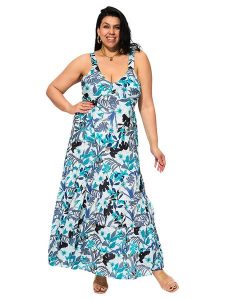 Aller Simplement Sukienka w kolorze biało-niebieskim rozmiar: 50/52. Białe sukienki Aller Simplement, na co dzień, bez wzorów, z bawełny, klasyczne, bez kołnierzyka, bez ramiączek, maxi, proste. Za 100,99 zł.