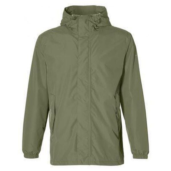 Kurtka przeciwdeszczowa na rower Hoga unisex, oliwkowa. Zielone kurtki BASIL, bez wzorów, bez kaptura. Za 419,90 zł.