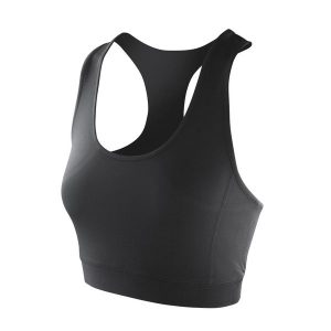 Top Damski / Damski Impact Softex Crop Top. Czarne koszulki sportowe SPIRO, bez wzorów, bez ramiączek. Za 63,99 zł.
