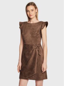 DKNY Sukienka codzienna DD2G1604 Brązowy Regular Fit. Brązowe kombinezony DKNY, na co dzień, bez wzorów, z syntetyku, bez kołnierzyka, bez ramiączek, proste. Za 539,99 zł.